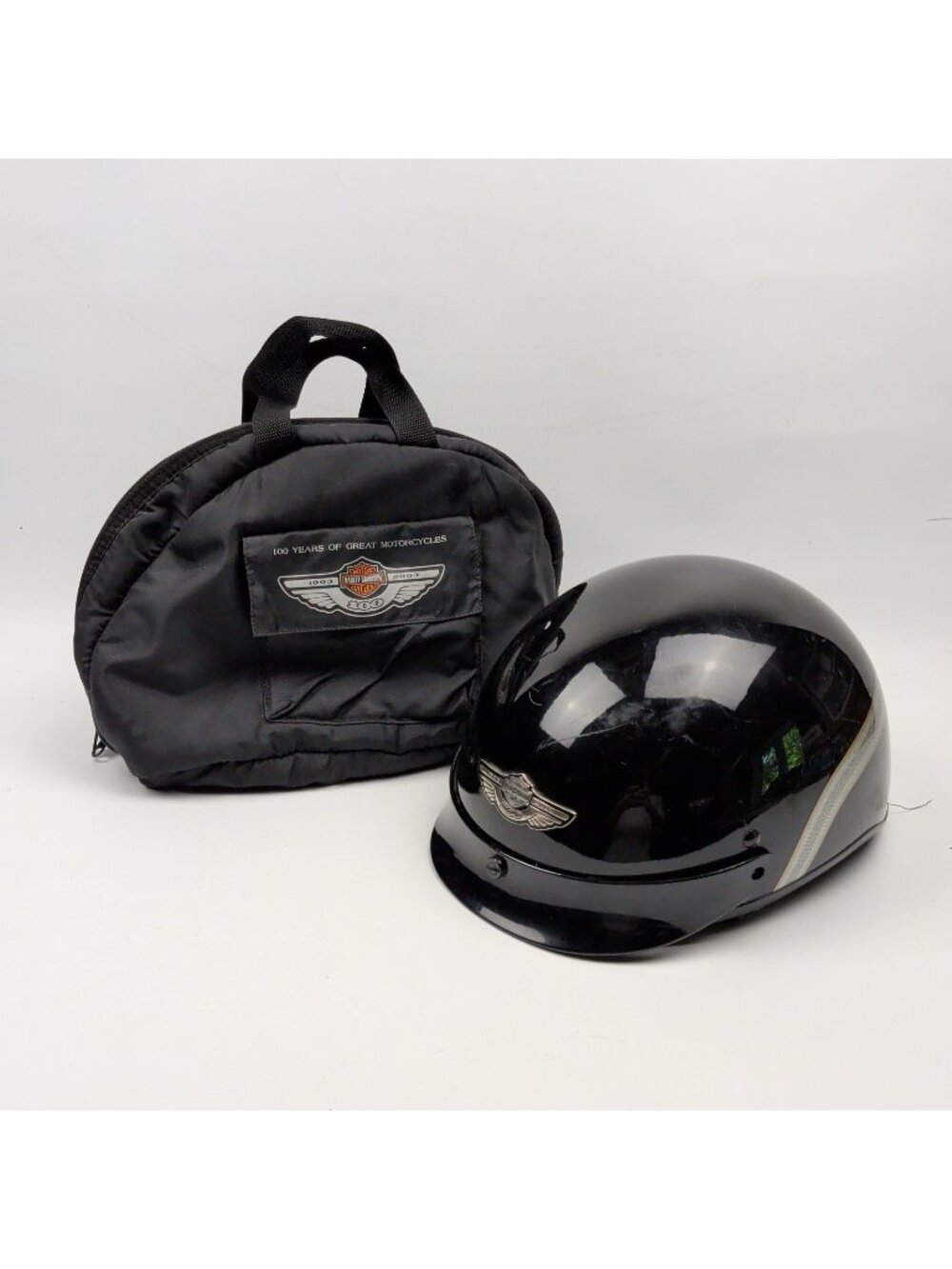 VTG Harley Davidson 100th Anniversary Helmet Sz XS Sherpa Lined Carry Bag Y2K